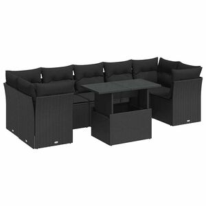 vidaXL Loungegrupp f&ouml;r tr&auml;dg&aring;rden med dynor 8 delar svart konstrotting