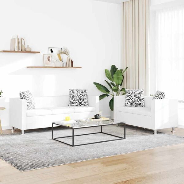vidaXL Soffgrupp konstläder med 3-sits och 2-sits vit