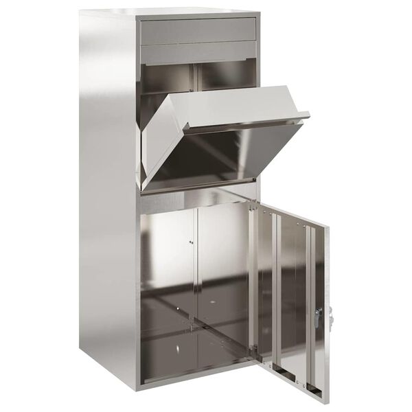 vidaXL Paketbox med lagring Silver 47,5 x 38 x 59 cm Rostfritt st&aring;l