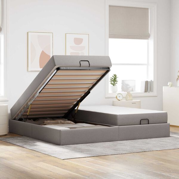 vidaXL S&auml;ngram med madrass med madrass 2 pcs Taupe tyg