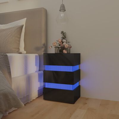 vidaXL Sängskåp LED svart högglans 45x35x67 cm spånskiva