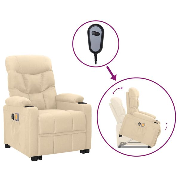 vidaXL Massagefåtölj med uppresningshjälp gräddvit tyg