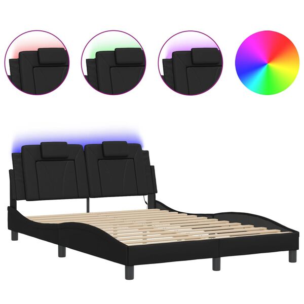 vidaXL Bed Frame "Viana" with LED without Mattress Black 140x200 cm