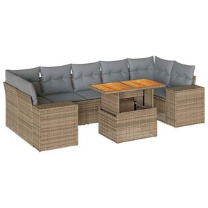 vidaXL Matgrupp f&ouml;r tr&auml;dg&aring;rden med dynor 8 delar beige konstrotting