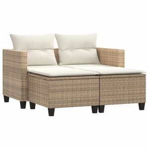 vidaXL Tr&auml;dg&aring;rdssoffa 2-sits med pallar beige konstrotting