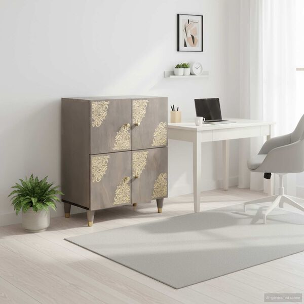 vidaXL Sideboard Grå och Guld 60 x 33 x 75 cm Massivt mangoträ