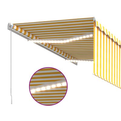 vidaXL Manuell infällbar markis med rullgardin&LED 3x2,5m gul och vit