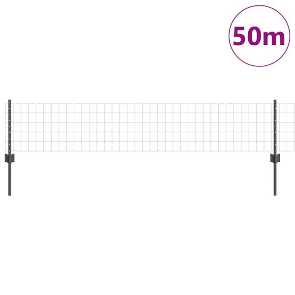 vidaXL St&auml;ngsel med stolpe Gr&aring; 0,4 x 50 m St&aring;l och PVC