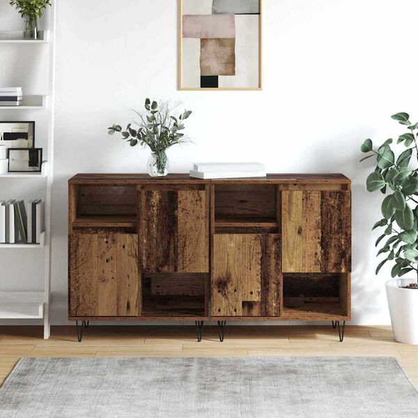 vidaXL Sideboard 2 pcs Gammalt tr&auml; 60 x 35 x 70 cm