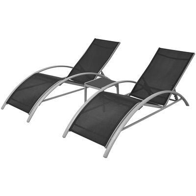 vidaXL Solsängar med bord aluminium svart