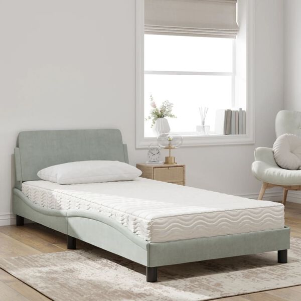 vidaXL Bed with Mattress "Dover" Light Grey 100x200 cm Velvet