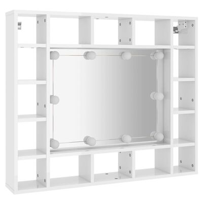 vidaXL Spegelskåp med LED vit högglans 91x15x76,5 cm