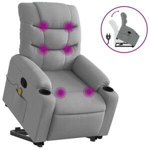 vidaXL Massagef&aring;t&ouml;lj med uppresningshj&auml;lp ljusgr&aring; tyg