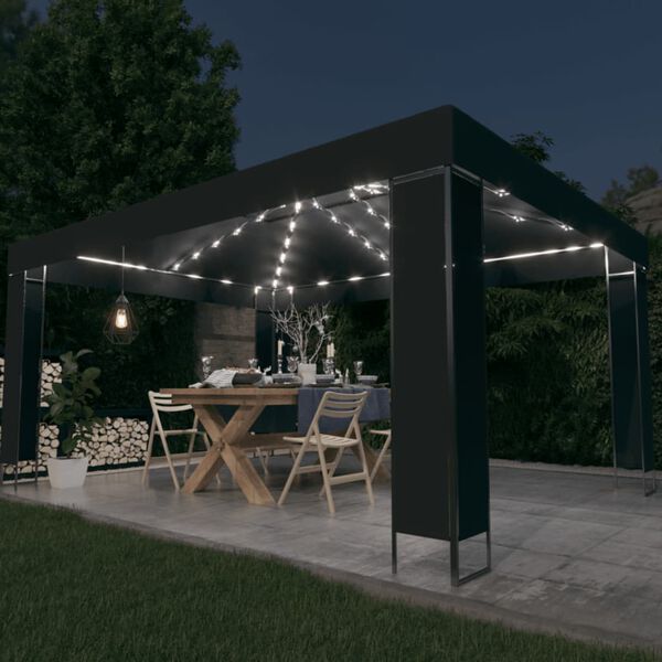 vidaXL Paviljong med ljusslinga LED antracit 3x4 m