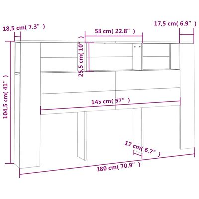 vidaXL Huvudgavel med förvaring betonggrå 180x18,5x104,5 cm