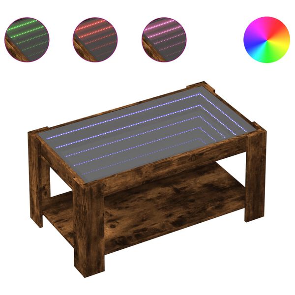 vidaXL Soffbord med LEDs rökfärgad ek 93x53x45 cm konstruerat trä