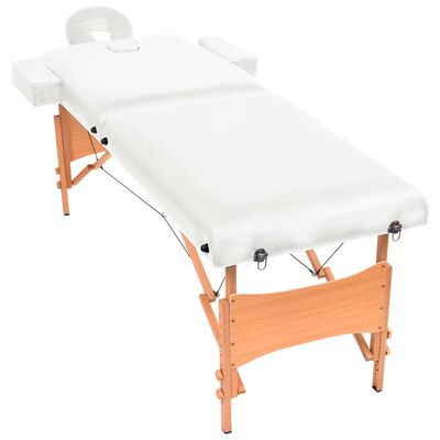 vidaXL Hopfällbar massagebänk 2 sektioner 10 cm tjock vit