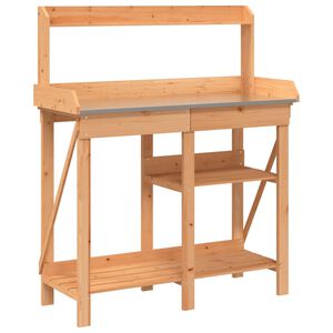 vidaXL Planteringsbord med hyllor brun massivt grantr&auml;