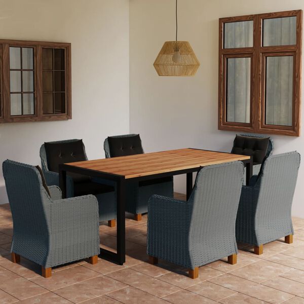 vidaXL Matgrupp f&ouml;r tr&auml;dg&aring;rden 7 delar m&ouml;rkgr&aring;