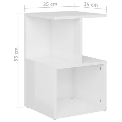 vidaXL Sängbord 2 st vit högglans 35x35x55 cm konstruerat trä