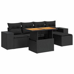 vidaXL Loungegrupp med dynor 6 delar svart konstrotting