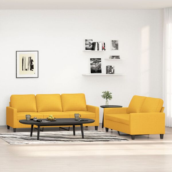 vidaXL Soffgrupp med dynor 2 delar Ljusgul tyg