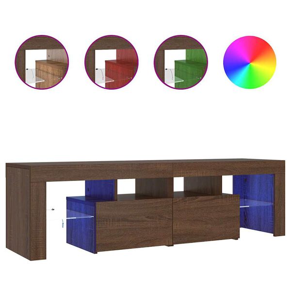 vidaXL Tv-b&auml;nk med LED-belysning brun ek 140x36,5x40 cm