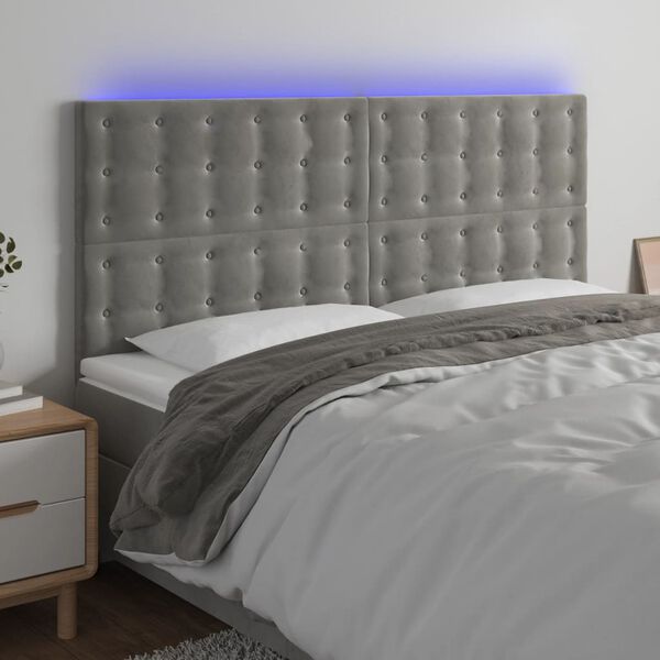 vidaXL S&auml;nggavel LED ljusgr&aring; 200x5x118/128 cm sammet