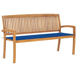 vidaXL Stapelbar tr&auml;dg&aring;rdsb&auml;nk med dyna 159 cm massiv teak