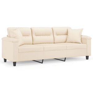 vidaXL 3-sitssoffa med prydnadskuddar beige 180 cm mikrofibertyg
