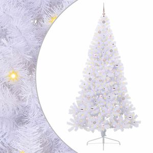 vidaXL Konstgjord julgran med 300 LED-lampor Vit 240 cm PVC och st&aring;l