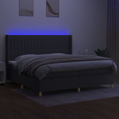 vidaXL Ramsäng med madrass & LED mörkgrå 200x200 cm tyg