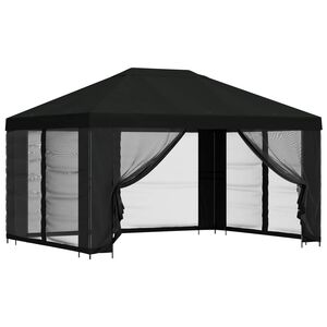 vidaXL Paviljong med v&auml;ggar 4 &times; 3 m Svart Polyester och St&aring;l 190 gsm
