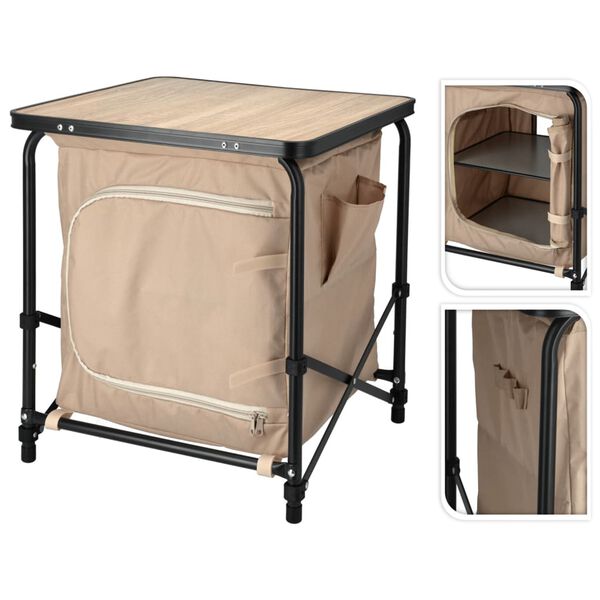 Redcliffs Campingbord med sk&aring;p beige 48x48x53,5 cm