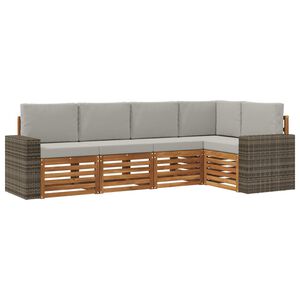vidaXL Sektionsoffgrupp 5 pcs Naturlig och ljusgr&aring; Massivt Akaciatr&auml;