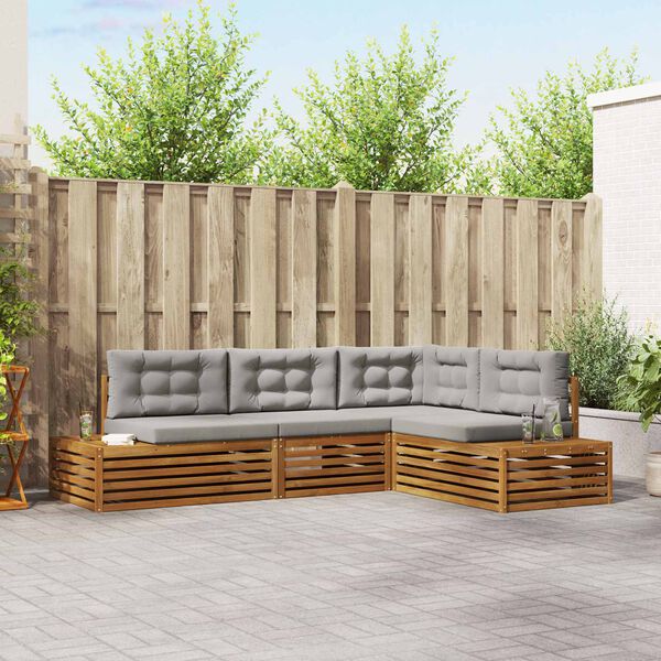 vidaXL Utomhussoffset med kudde 4 Stycke Naturlig och Ljus Gr&aring;