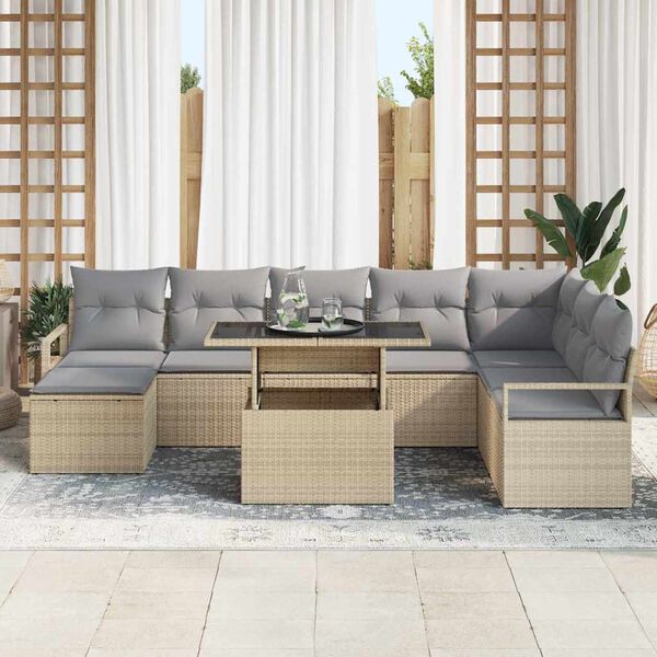 vidaXL Tr&auml;dg&aring;rdsoffset med lagring 9 pcs Beige Poly rattan