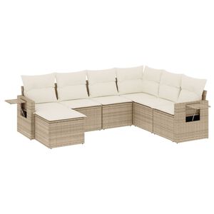 vidaXL Matgrupp f&ouml;r tr&auml;dg&aring;rden med dynor 7 delar beige konstrotting