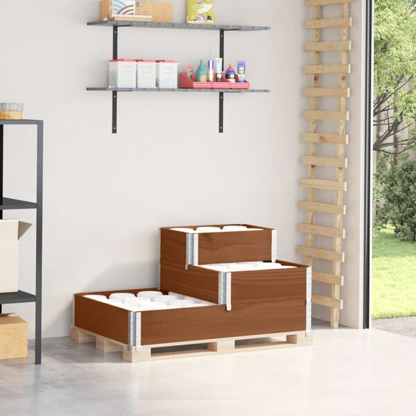 vidaXL Pallkrage 3 niv&aring;er brun 120x80 cm massiv furu