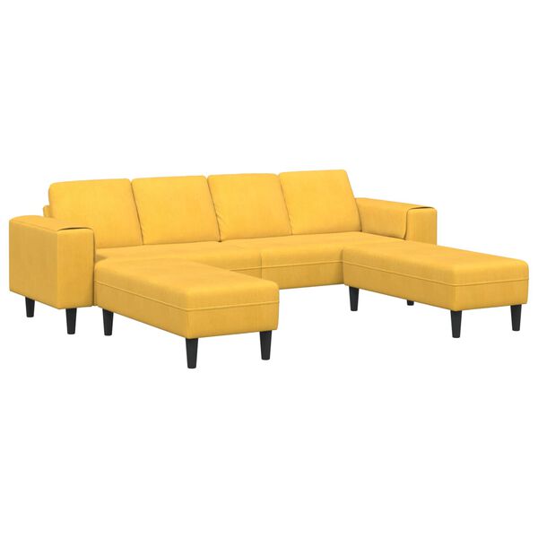 vidaXL Soffa med kudde Ljusgul 250 x 188 x 76 cm Kordread tyg