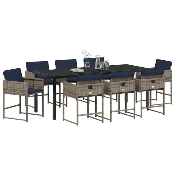 vidaXL Tr&auml;dg&aring;rdsm&ouml;belset med kudde 9 pcs Gr&aring; konstrotting