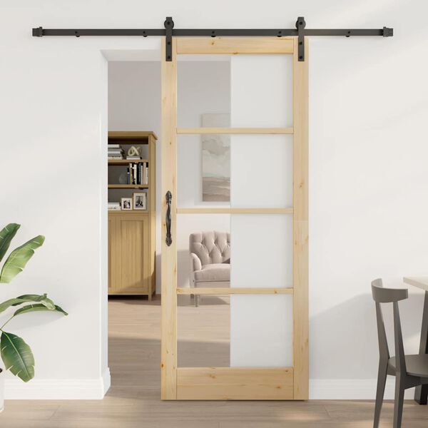 vidaXL Skjutd&ouml;rr ORKDAL Naturf&auml;rg 86 x 211 cm Massivt talltr&auml; och glas