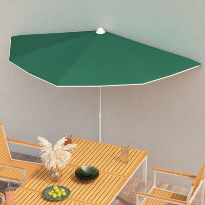 vidaXL Halvrunt parasoll med stång 180x90 cm grön