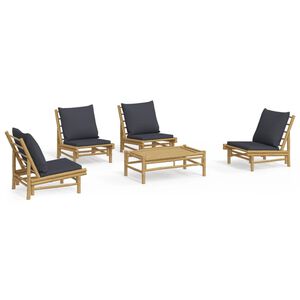 vidaXL Loungegrupp 5 delar m&ouml;rkgr&aring; dynor bambu