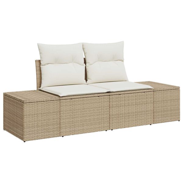 vidaXL Tr&auml;dg&aring;rdsoffset med kudde med lagring 8 pcs Beige Poly rattan