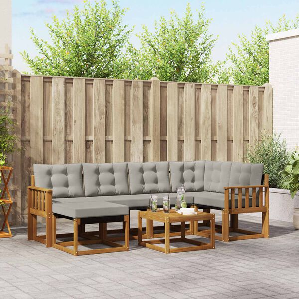 vidaXL Utomhussoffset med kudde 7 pcs Naturlig och Ljus Gr&aring;