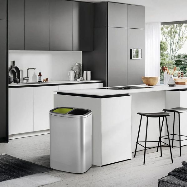 EKO Soptunna &ouml;ppen topp OLI-Cube 2x20 L matt silver