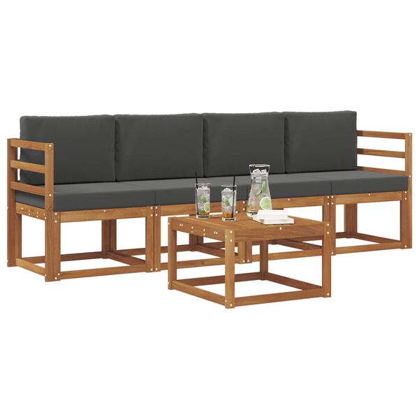 vidaXL Utomhussoffset med kudde 5 pcs Naturlig och Antracit