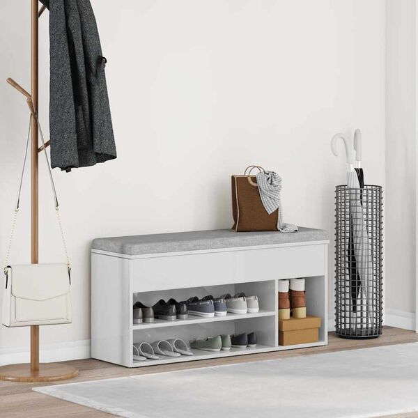 vidaXL Skob&auml;nk vit h&ouml;gglans 102x30,5x45 cm konstruerat tr&auml;