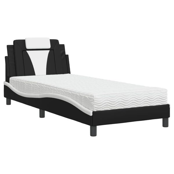 vidaXL Bed "Viana" with Mattress Black and White 90x190 cm Faux Leather